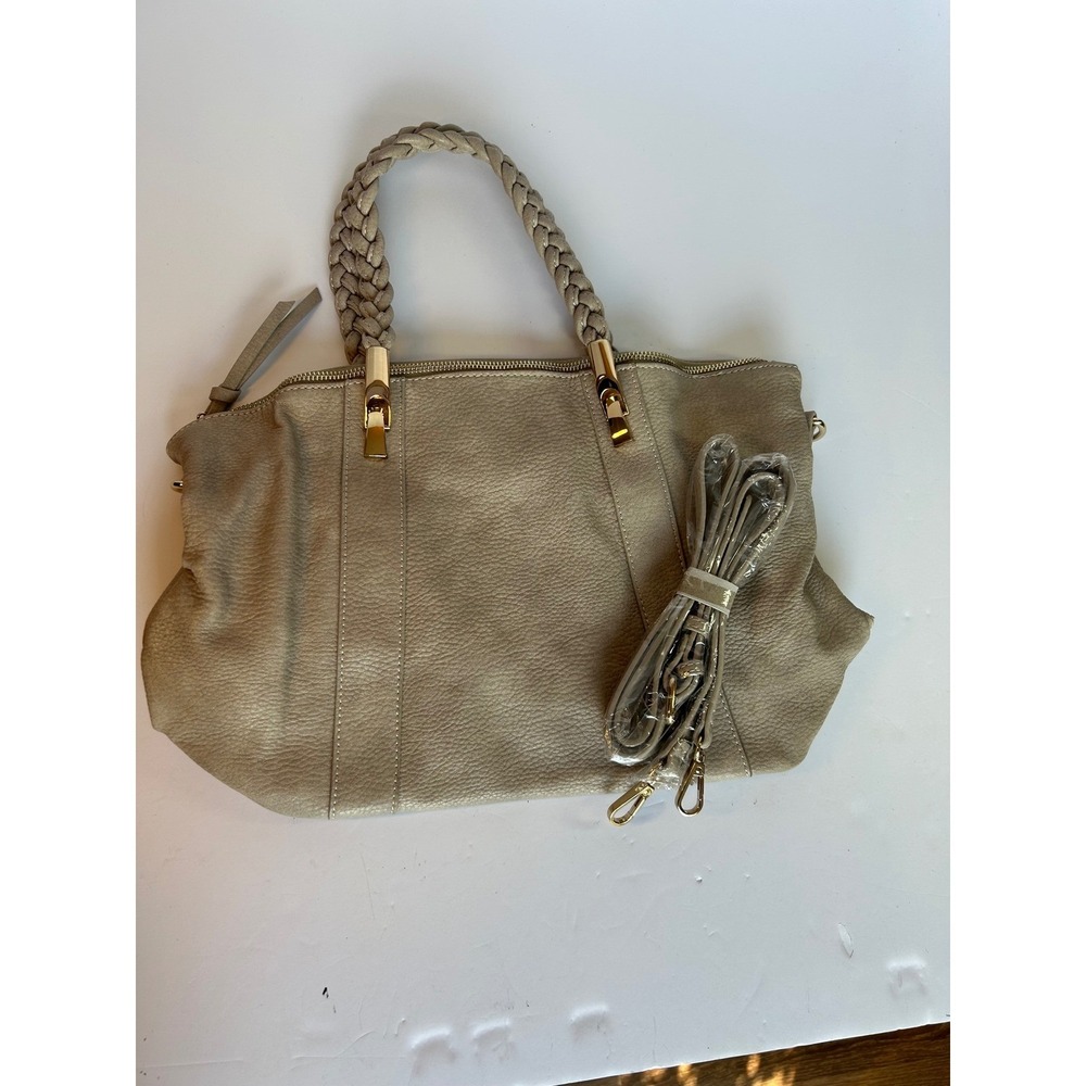 Urban Expressions Taupe Satchel Braided Handle Gold Hardware Shoulder Bag v